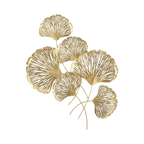 Decoración de pared 3D en metal dorado con hojas Iris Promoción