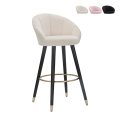 Taburete de bar para cocina en terciopelo con patas de madera negras y doradas h80cm Prague Promoción
