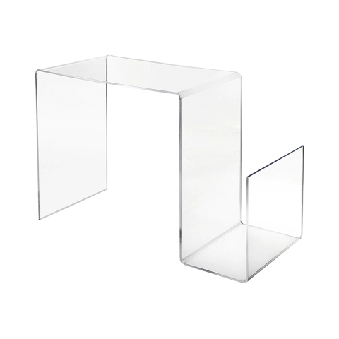Mesa de diseño en plexiglás transparente con portarevistas S-Table Promoción