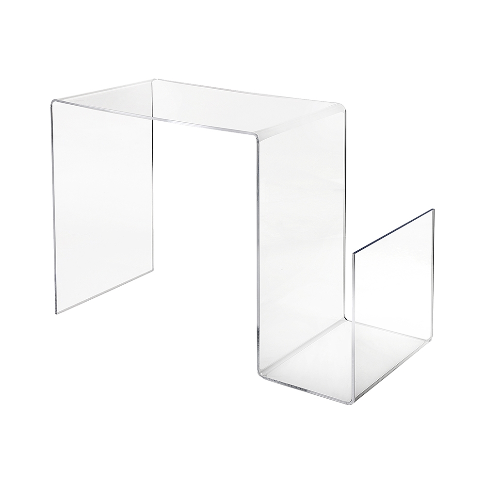Mesa de diseño en plexiglás transparente con portarevistas S-Table Promoción