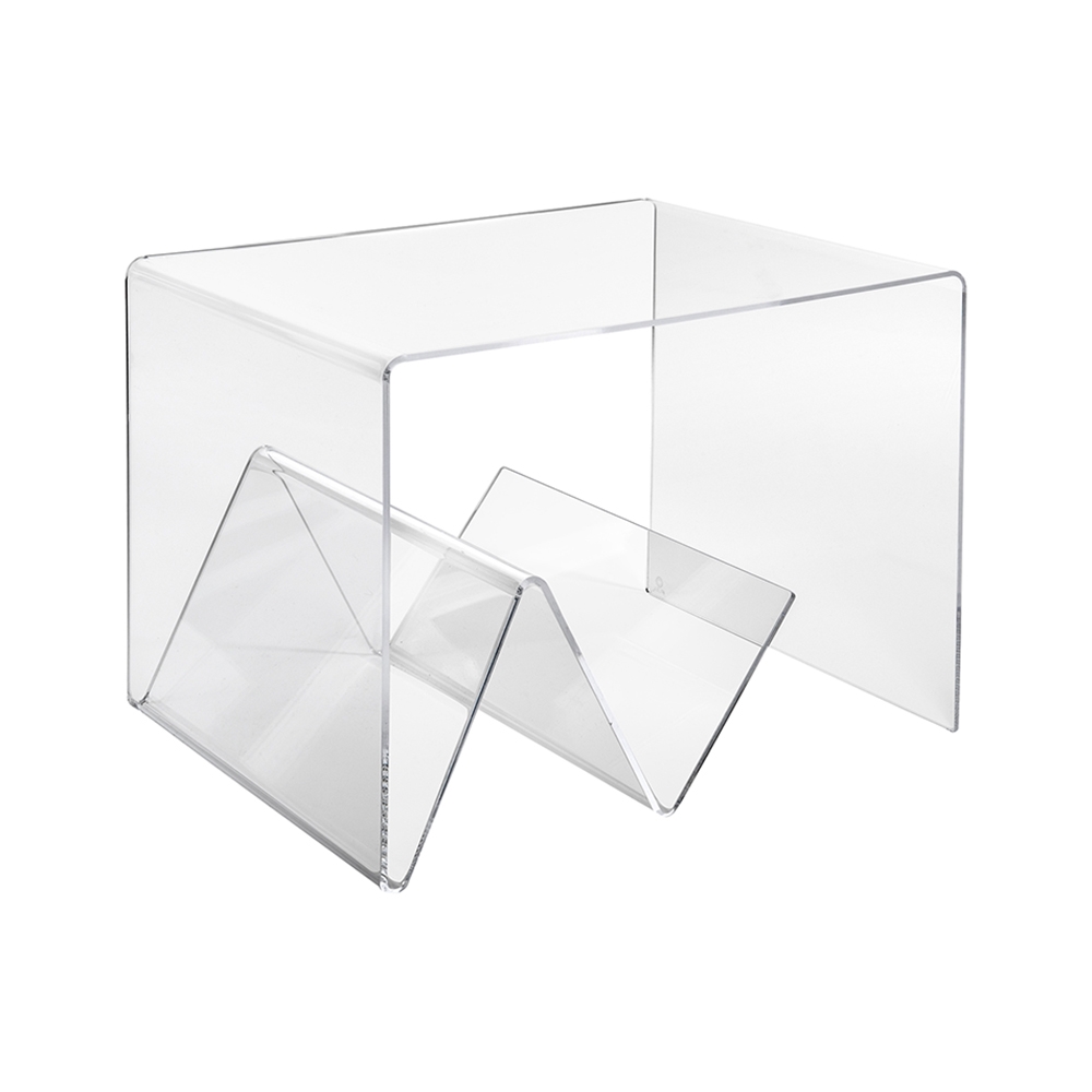 Mesa de centro de plexiglás transparente con revistero Zigozago Promoción