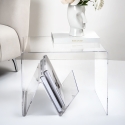 Mesa de centro de plexiglás transparente con revistero Zigozago Descueto
