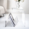 Mesa de centro de plexiglás transparente con revistero Zigozago Descueto
