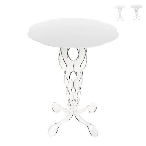 Mesa alta redonda 50cm para salón en plexiglás transparente Arabesco Medium Promoción