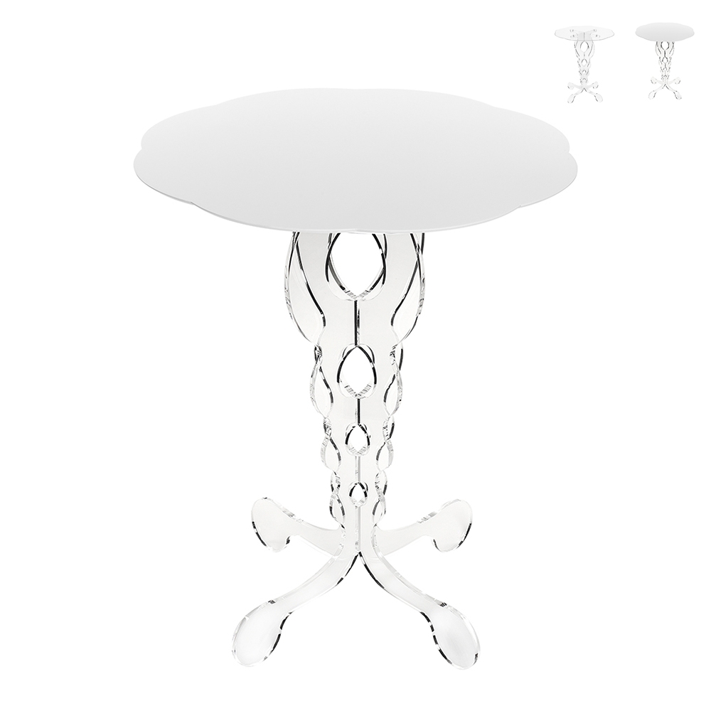Mesa alta redonda 50cm para salón en plexiglás transparente Arabesco Medium Promoción Mesa alta redonda 50cm para salón en plexiglás transparente Arabesco Medium Promoción