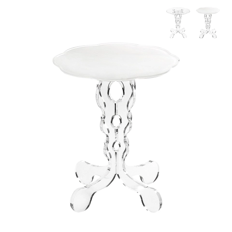 Mesa alta redonda de 36cm para sala de estar en plexiglás transparente Arabesco Small Promoción