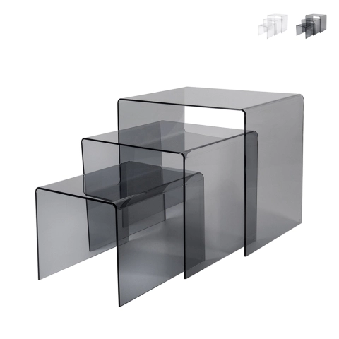 Juego de 3 mesas de centro en plexiglás transparente Trix Promoción