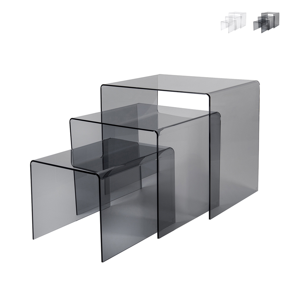 Juego de 3 mesas de centro en plexiglás transparente Trix Promoción