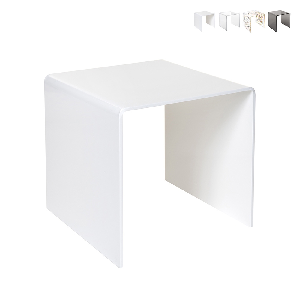 Mesa de centro moderna de plexiglás transparente 40x40 cm 80'S Small Promoción Mesa de centro moderna de plexiglás transparente 40x40 cm 80'S Small Promoción