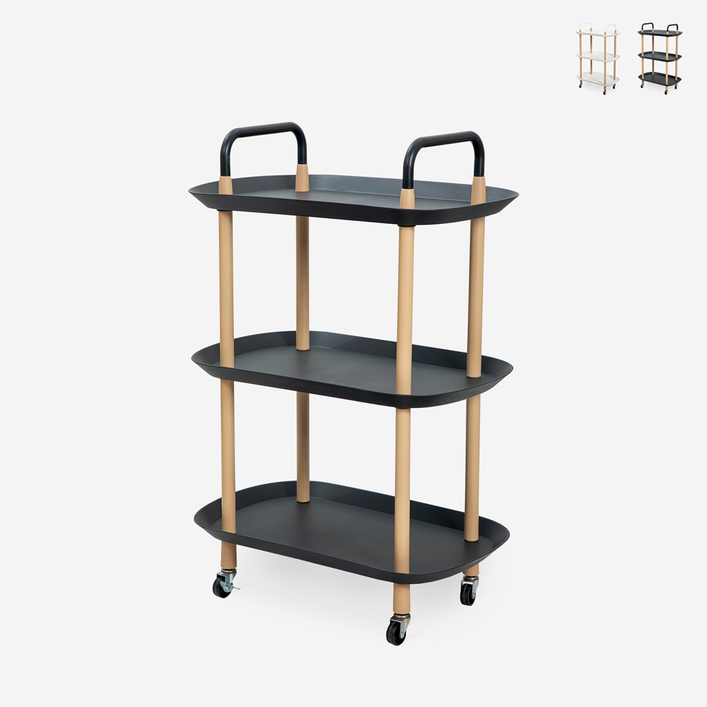 Carrito de cocina camarera de diseño con ruedas y 3 estantes Wala Plus Promoción Carrito de cocina camarera de diseño con ruedas y 3 estantes Wala Plus Promoción