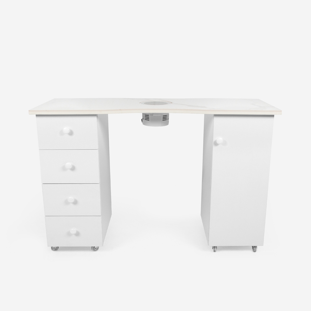 Mesa de manicura para esteticista con extractor de polvo, ruedas y superficie de mármol Makrana Promoción