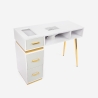 Mesa de manicura blanca con aspirador, 3 cajones y patas doradas Skait Venta
