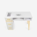 Mesa de manicura blanca con aspirador, 3 cajones y patas doradas Skait Oferta