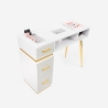 Mesa de manicura blanca con aspirador, 3 cajones y patas doradas Skait Rebajas