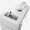 Mesa de manicura blanca con aspirador, 3 cajones y patas doradas Skait Stock