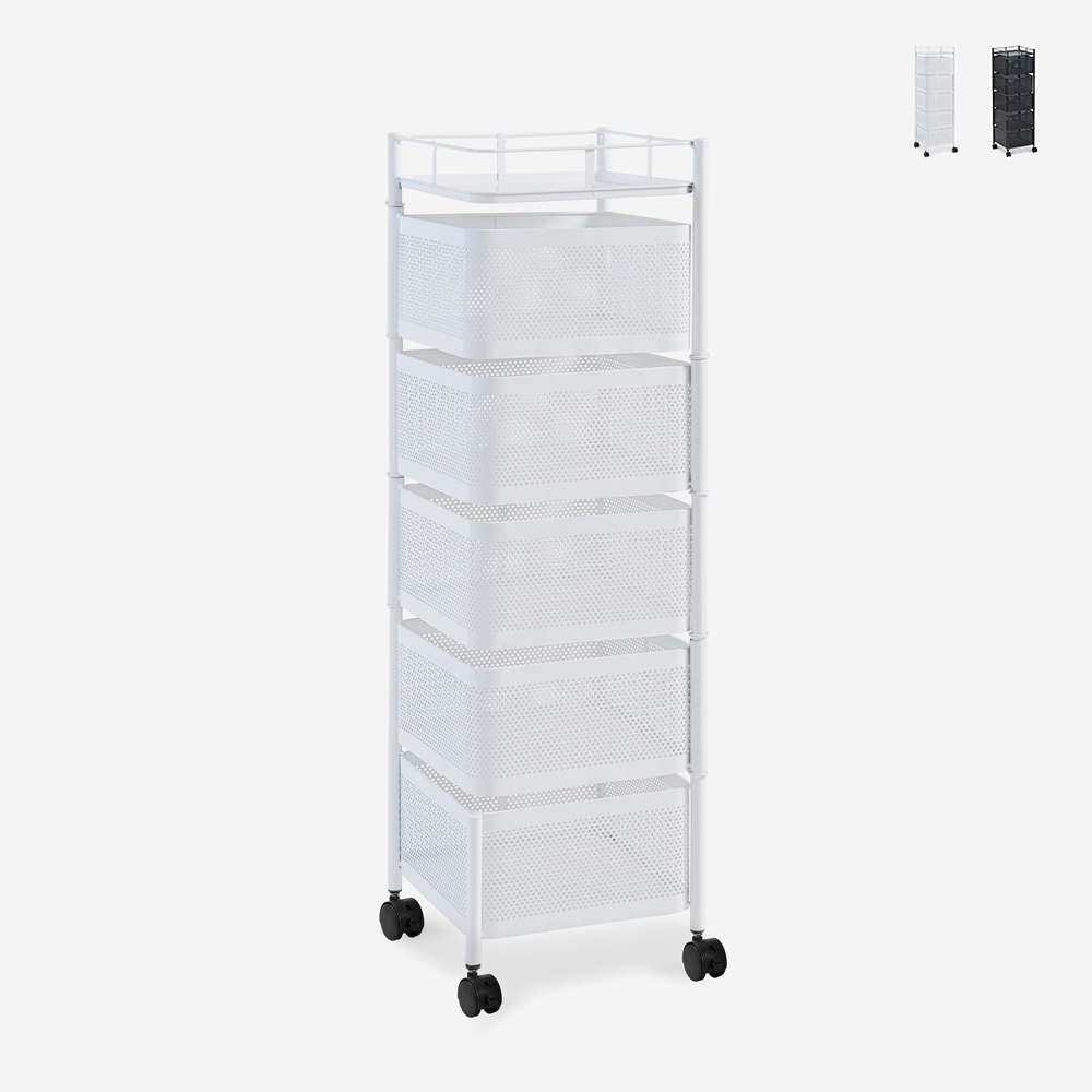 Carrito verdulero con ruedas para cocina con 5 cestas giratorias Avet Plus Descueto Carrito verdulero con ruedas para cocina con 5 cestas giratorias Avet Plus Descueto