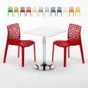 Mesa Cuadrada Blanca 70x70 cm con Base de Acero y 2 Sillas De Colores Gruvyer Cocktail Promoción