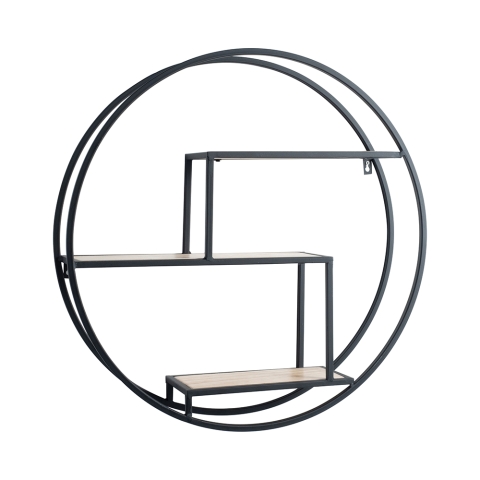 Estante mural redondo Ø60cm de metal y roble con 3 baldas Vanity Promoción