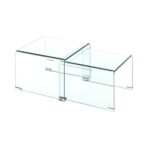 Set de 2 mesas auxiliares de salón de vidrio transparente diseño curvado San Promoción