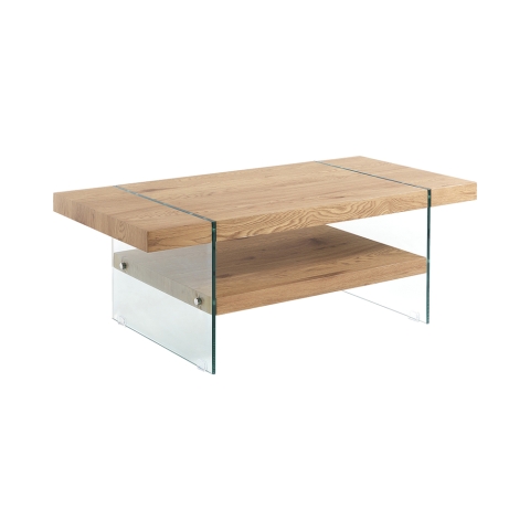 Mesa de centro de vidrio y madera acabado roble 120x60cm Amarillo Promoción