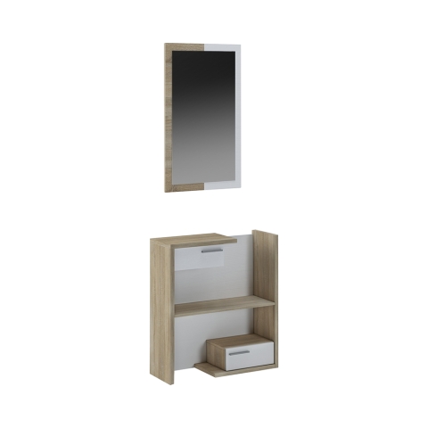 Mueble recibidor de madera con espejo, 2 cajones y estantes Most Wood Promoción