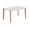Mesa de comedor extensible moderna 120-180x80cm blanco y madera Komodo Promoción