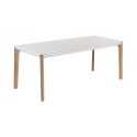 Mesa de comedor extensible moderna 120-180x80cm blanco y madera Komodo Venta