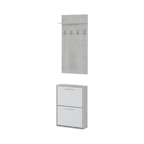 Mueble de entrada con zapatero de dos puertas y perchero Plaka Cemento Promoción