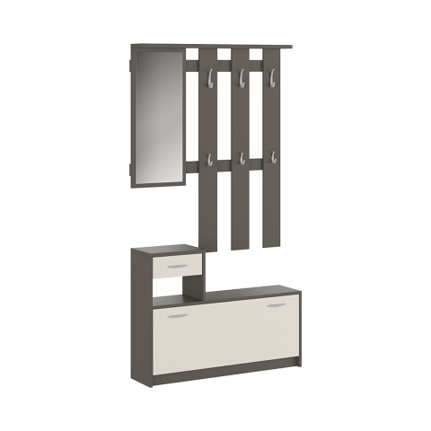 Mueble de entrada con espejo, zapatero y perchero Belfast Grey Promoción