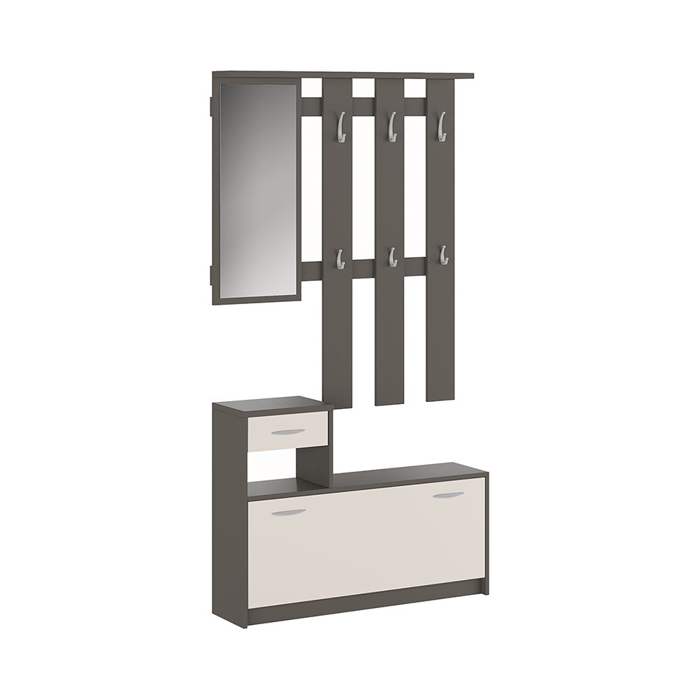 Mueble de entrada con espejo, zapatero y perchero Belfast Grey Promoción Mueble de entrada con espejo, zapatero y perchero Belfast Grey Promoción