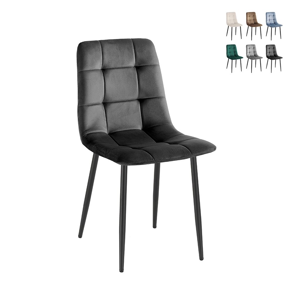 Juego de 4 sillas de comedor y cocina de terciopelo con efecto acolchado Corfù 