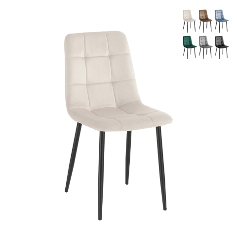 Juego de 4 sillas de comedor y cocina de terciopelo con efecto acolchado Corfù Promoción