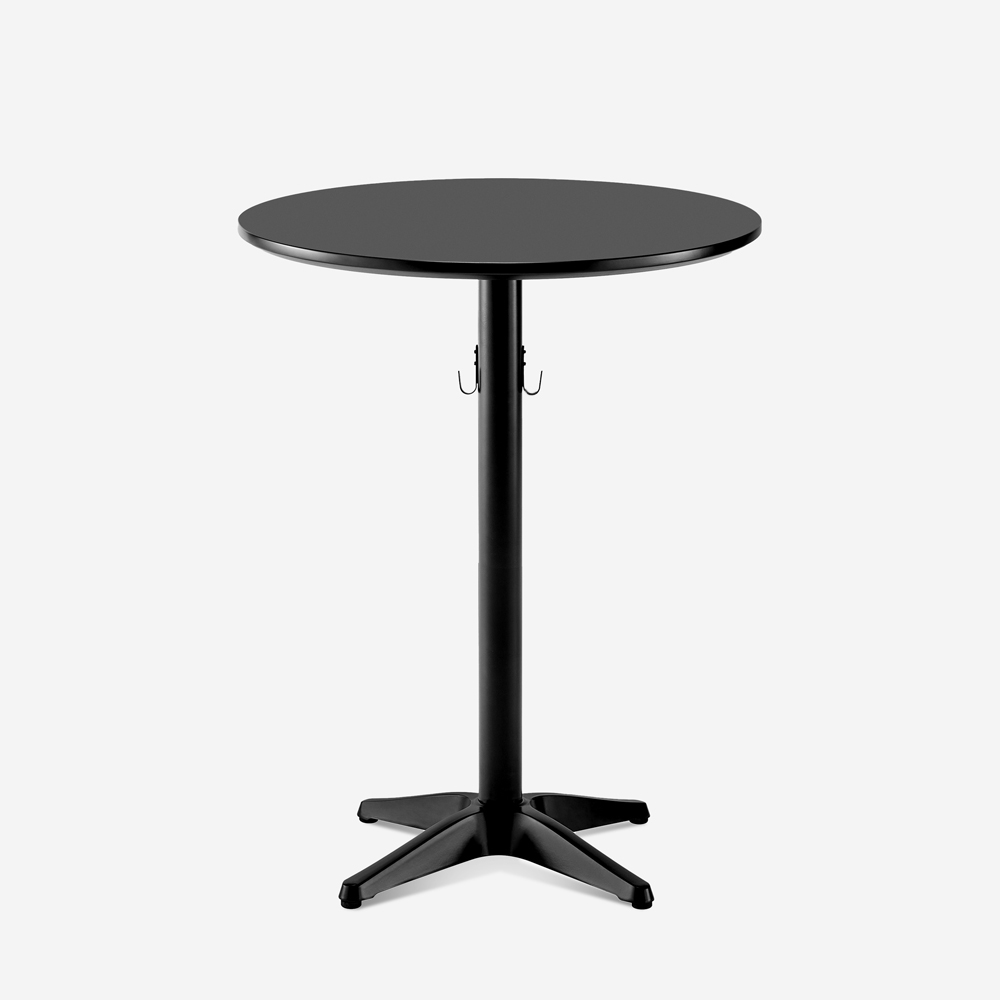 Mesa alta redonda de bar 70x105 cm color negro con gancho para colgar bolso Engys+