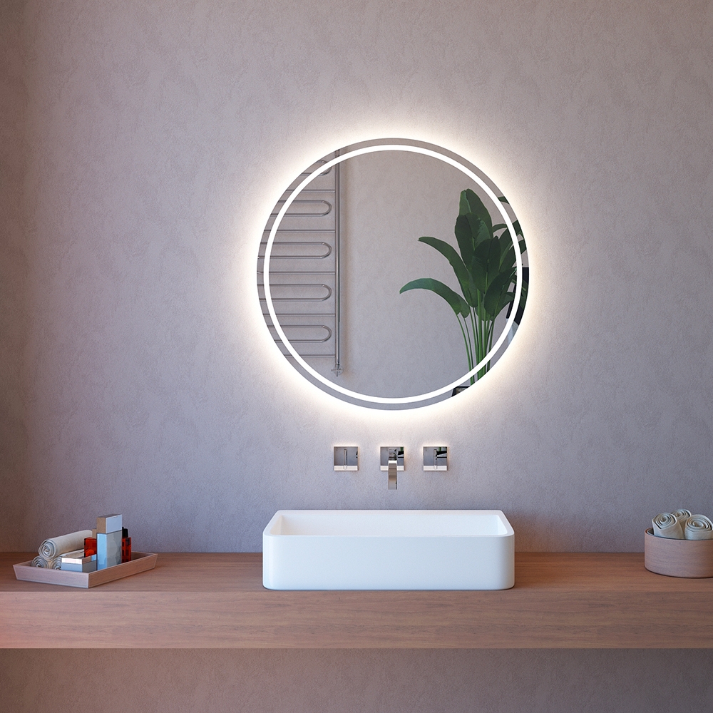 Espejo de baño con luz led táctil retroiluminado redondo de 75 cm ETR131