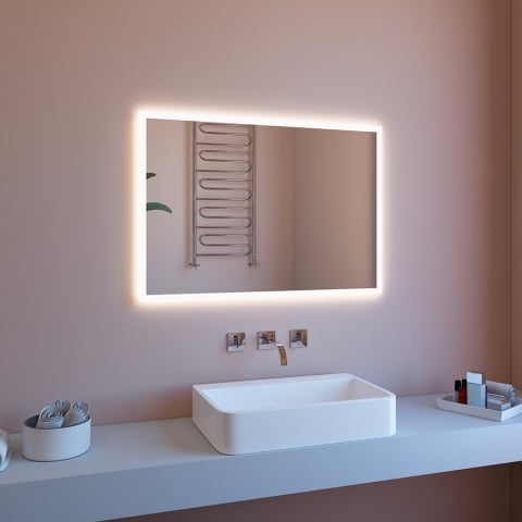 Espejo de baño de borde brillante retroiluminado 80x60 con led y bluetooth ETR127-S Promoción