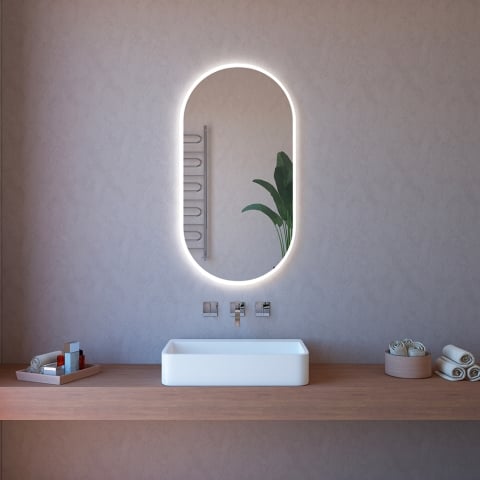 Espejo de baño ovalado retroiluminado con luz táctil y bluetooth ETR117-SA Promoción