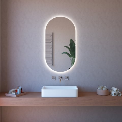 Espejo de baño oval iluminado con LED y antivaho ETR117 Promoción