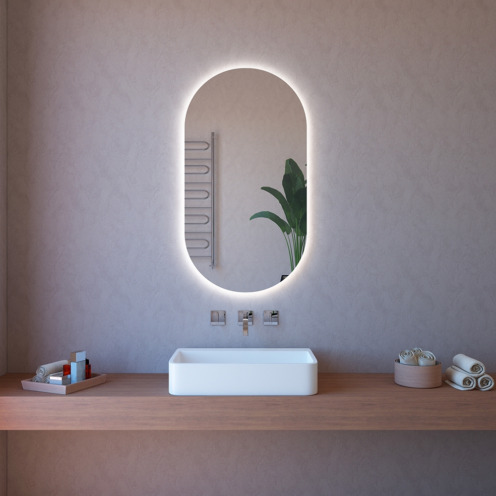 Espejo de baño ovalado retroiluminado con led y sistema antivaho ETR117 Promoción Espejo de baño ovalado retroiluminado con led y sistema antivaho ETR117 Promoción