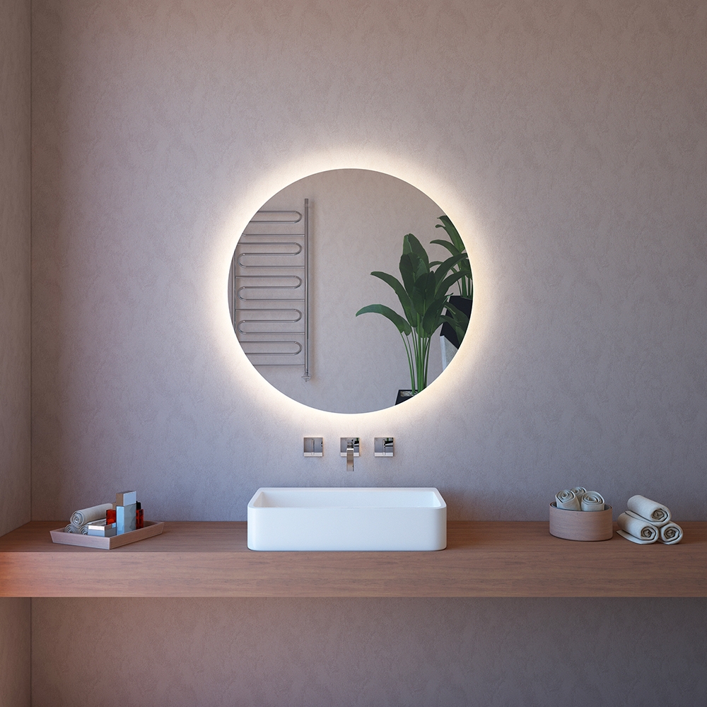 Espejo de baño táctil con bordes pulidos retroiluminado redondo de 75 cm ETR116-M
