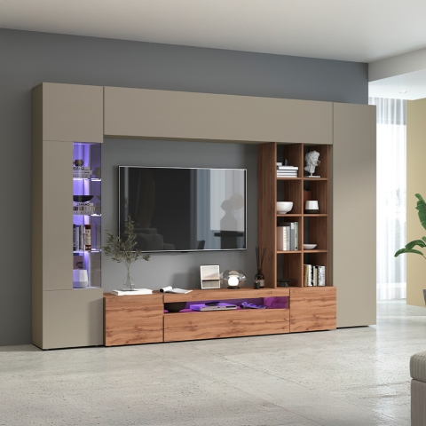 Mueble modular para sala de estar moderna con vitrina y librería Egypt WT Promoción