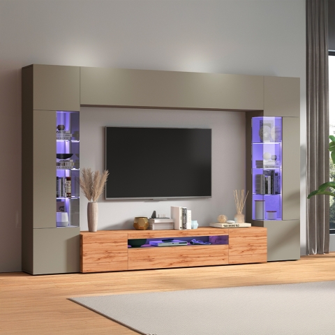 Mueble modular moderno para sala de estar con soporte para TV y 2 vitrinas Egypt TW Promoción