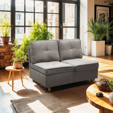 Sofá cama extraíble de 2 plazas compacto en tela gris Wanda Promoción