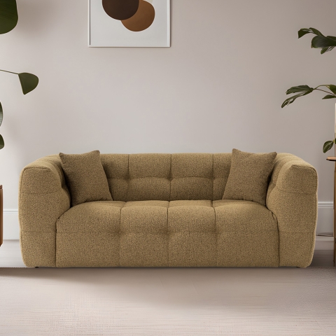 Sofá moderno de 2 plazas en bouclé color caqui 192 cm Cady 2 Promoción