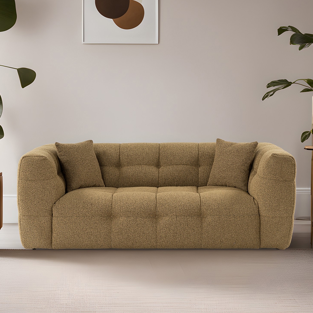 Sofá moderno de 2 plazas en bouclé color caqui 192 cm Cady 2 Promoción
