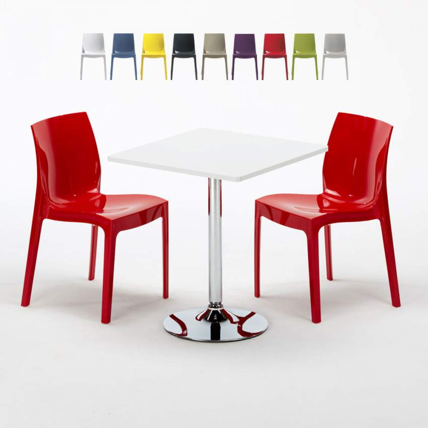 Mesa Cuadrada Blanca 70x70 cm con Base de Acero y 2 Sillas De Colores Ice Cocktail Stock Mesa Cuadrada Blanca 70x70 cm con Base de Acero y 2 Sillas De Colores Ice Cocktail Stock