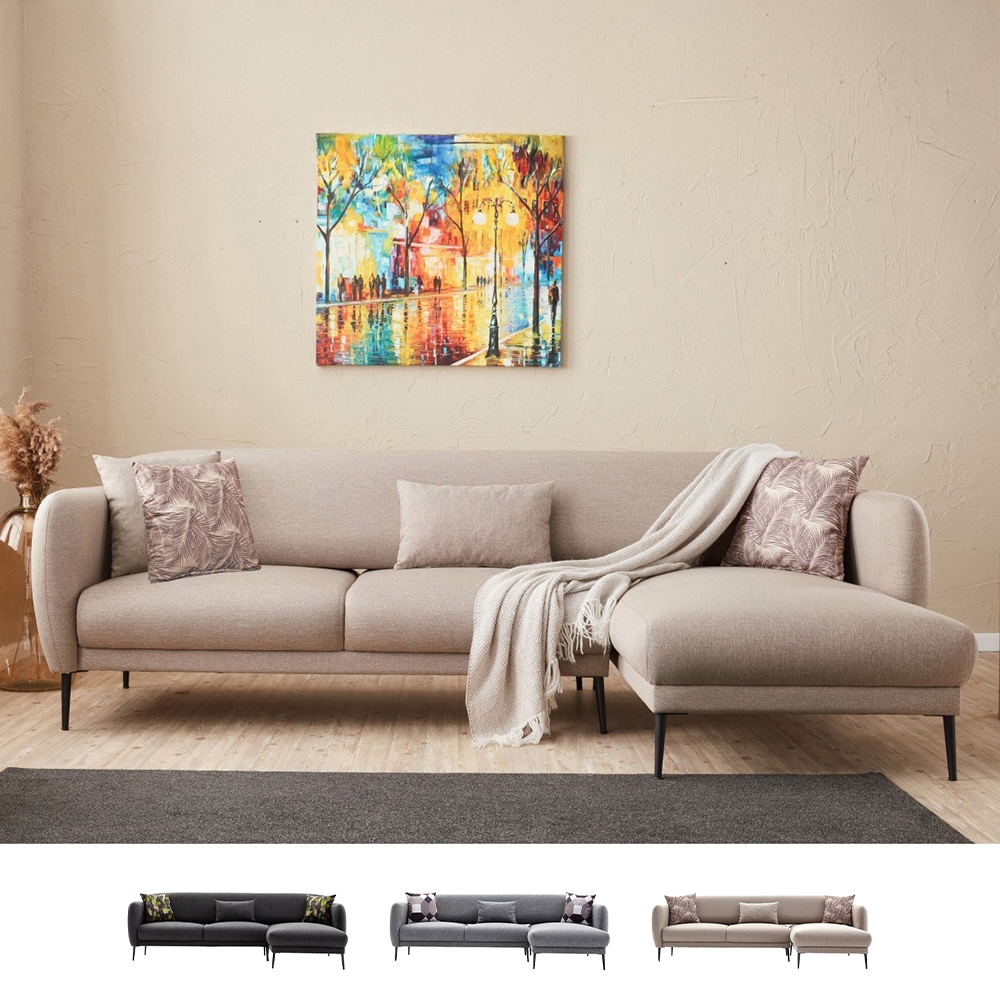 Sofá cama angular de 3 plazas con chaise longue derecha en tela Venus 3R Promoción Sofá cama angular de 3 plazas con chaise longue derecha en tela Venus 3R Promoción