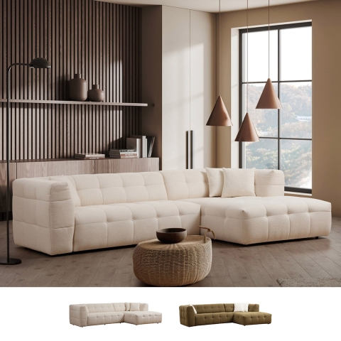 Sofá rinconero de 4 plazas con chaiselongue a la derecha en bouclè Cady Right Promoción