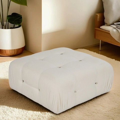 Puf reposapiés blanco en bouclé 95x95cm Bubble PB Promoción