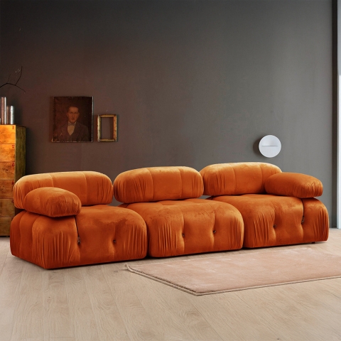 Sofá modular componible 4 plazas en terciopelo naranja Bubble 3SV Promoción