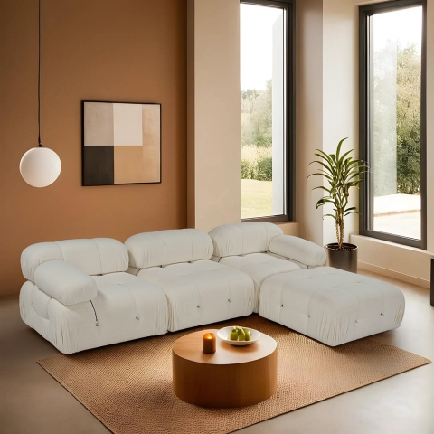 Sofá modular y desmontable de 4 plazas con reposapiés en bouclé blanco Bubble 3SPB Promoción